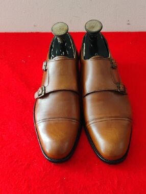 Men's Tan Double Monk Strap Leather Oxfords